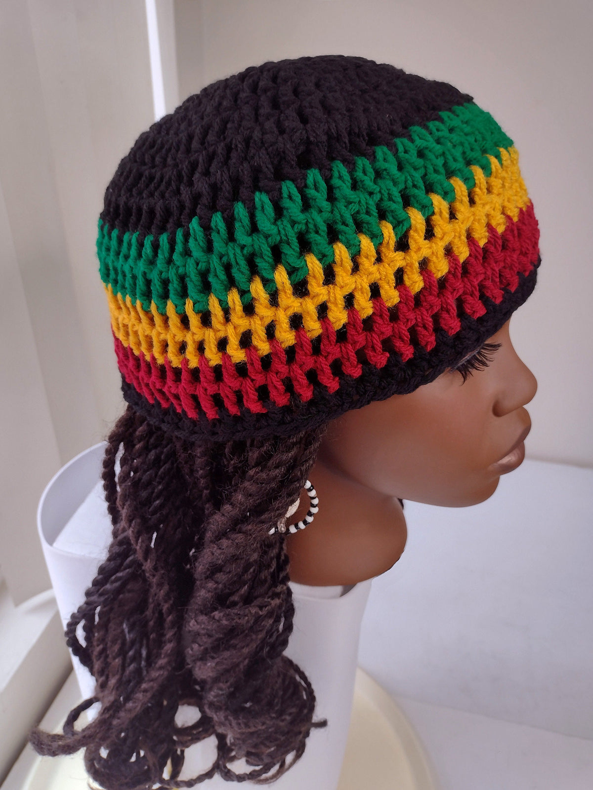 D Reggae in RYGB Crochet Cap
